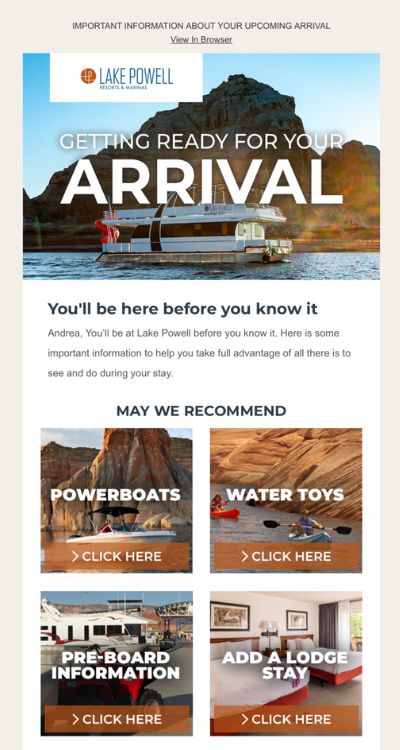 A targeted email campaign about houseboats from Aramark Destinations