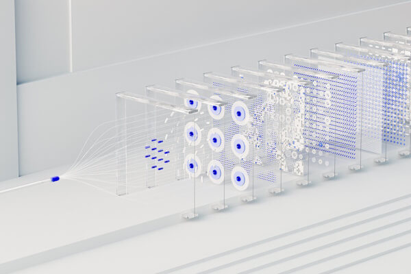 A 3D illustration of a data flow.