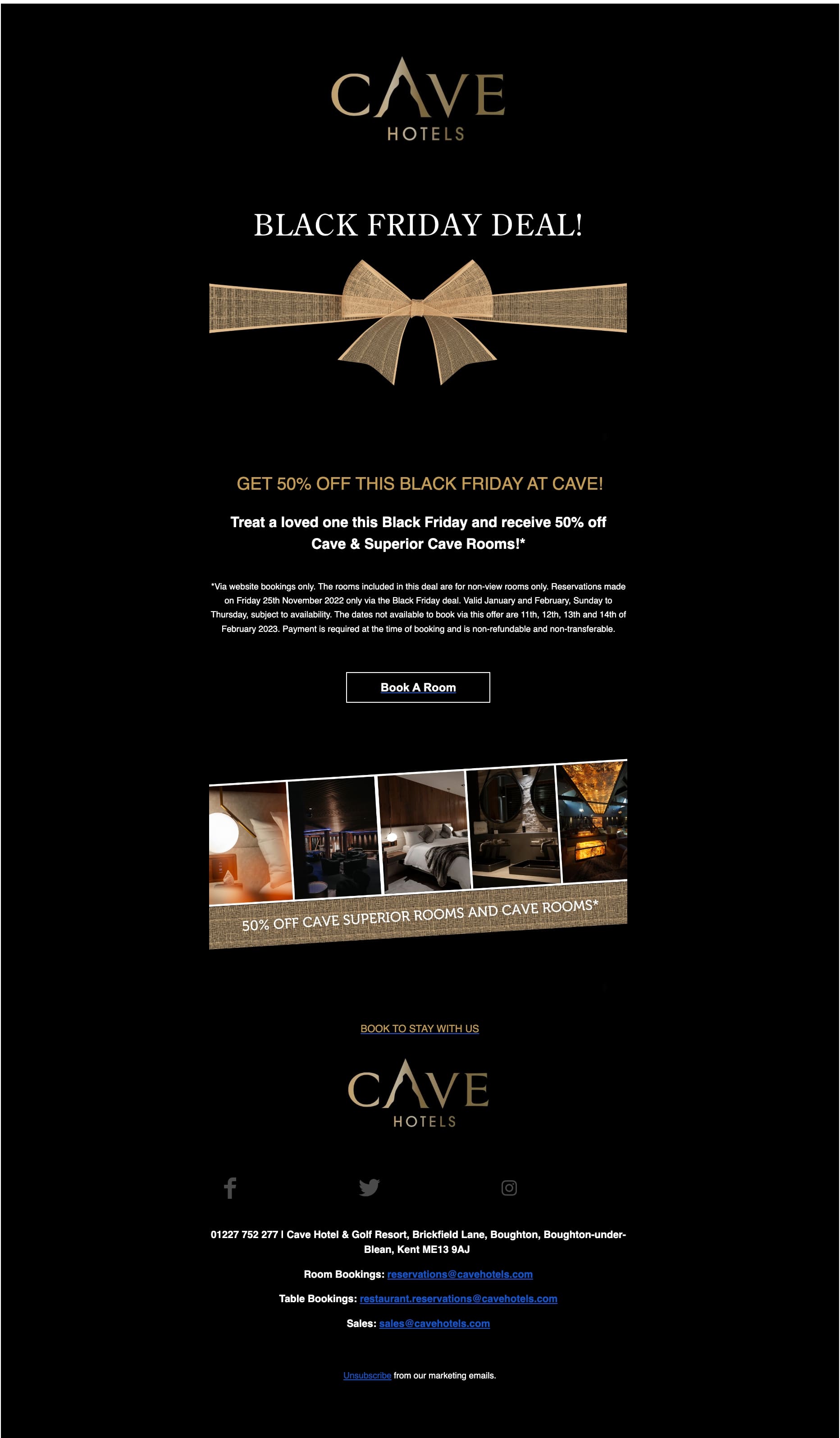 Cave Hotel & Golf Resort black friday email