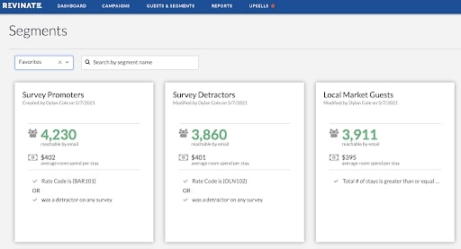 Revinate - segments data view