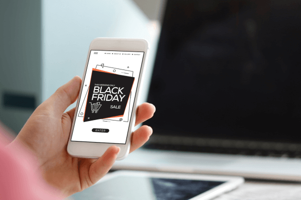 Black Friday email displayed on mobile phone