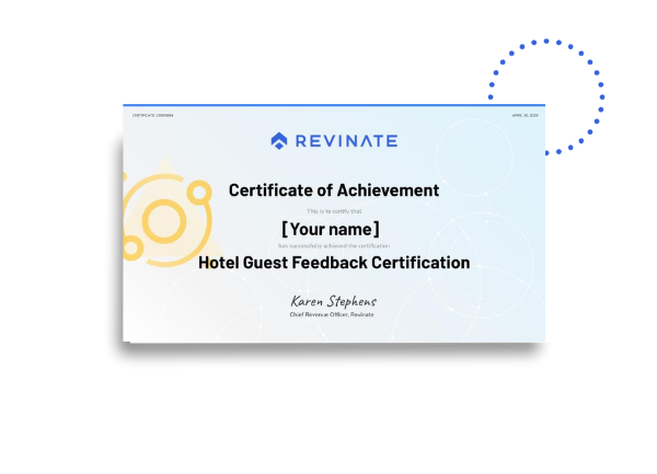 Revinate's Hotel guest feedback exam completion certificate