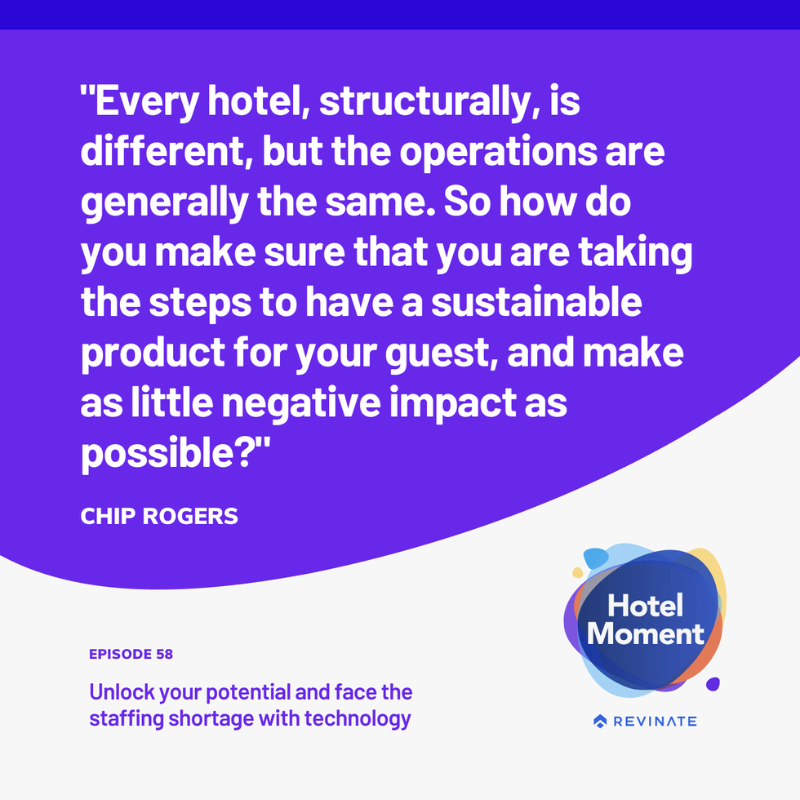 Hotel Moment episode #58 quote graphic about sustainability within hotels.