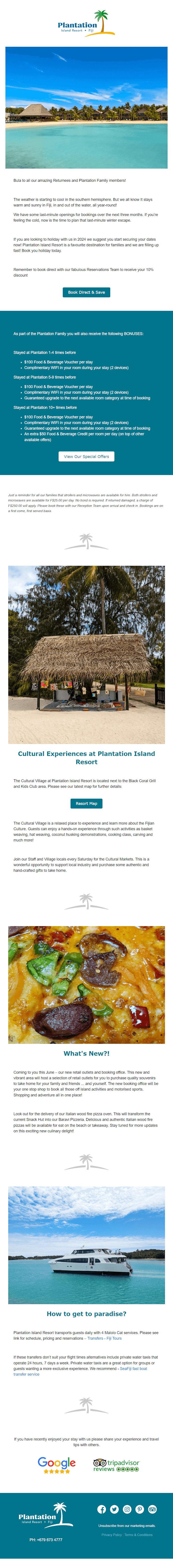 Email campaign example from Plantation Island Resort